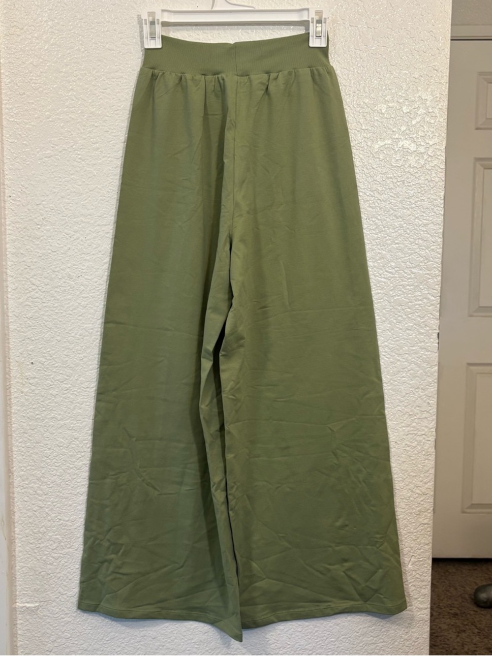 OQQ Wide Leg Stretch Pants Women Small Olive Green High Waist Flowy Lounge Pants - Picture 2 of 5